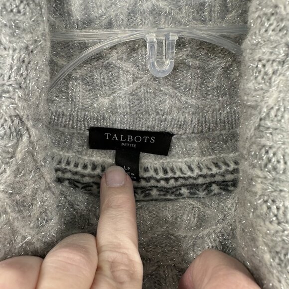 TALBOTS turtleneck sweater pullover metallic fair isle winter holiday gray LP - Picture 5 of 6